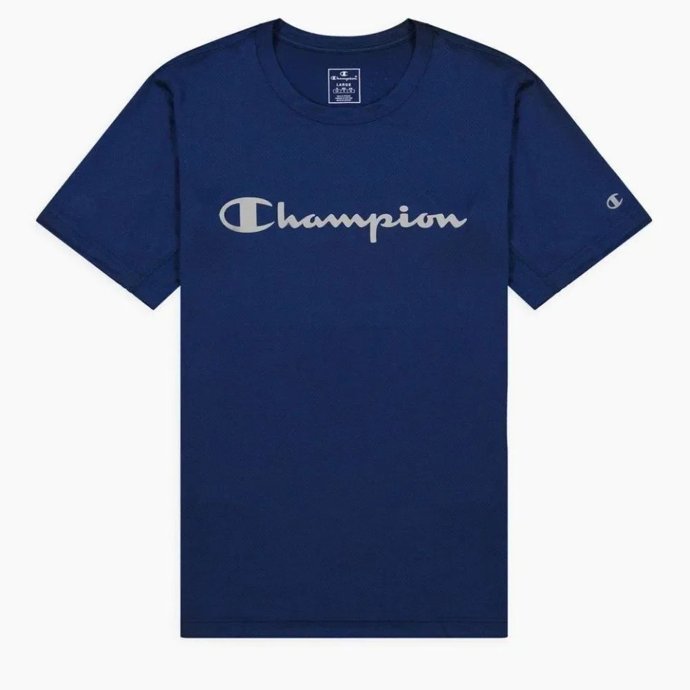 Champion Men's Blue Cotton Midweight Crewneck Graphic Script T-shirt Size Small
